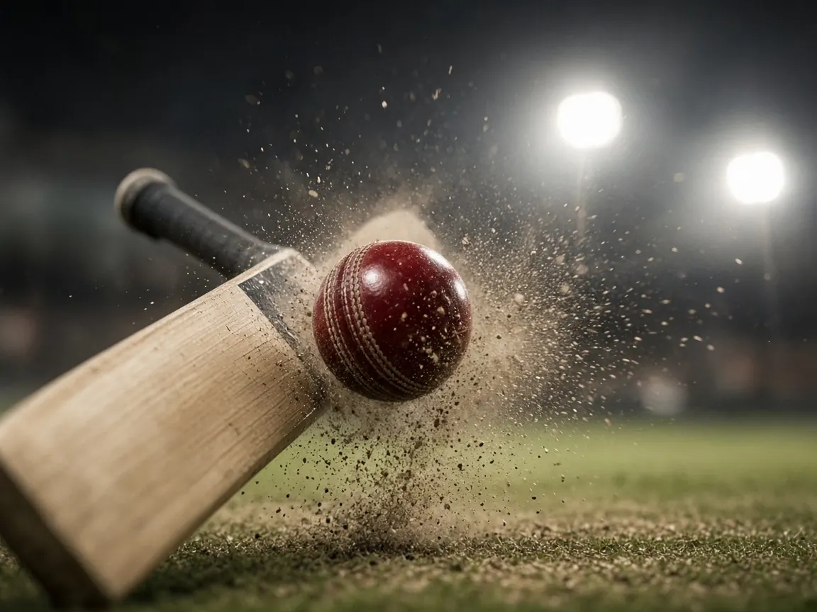 Cricket bat and ball in action
