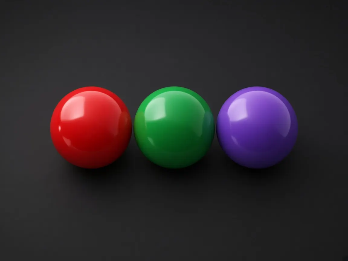 Red, green and violet balls